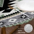 thumbnail image 3 of Green Gray Boho Round Tablecloth, Fitted Table Cover with Elastic for 36"-44" Round Tables, Southwestern Ethnic Abstract Geometric Table Cloth Outdoor Indoor Dinning Party Waterproof Tablecloths, 3 of 7