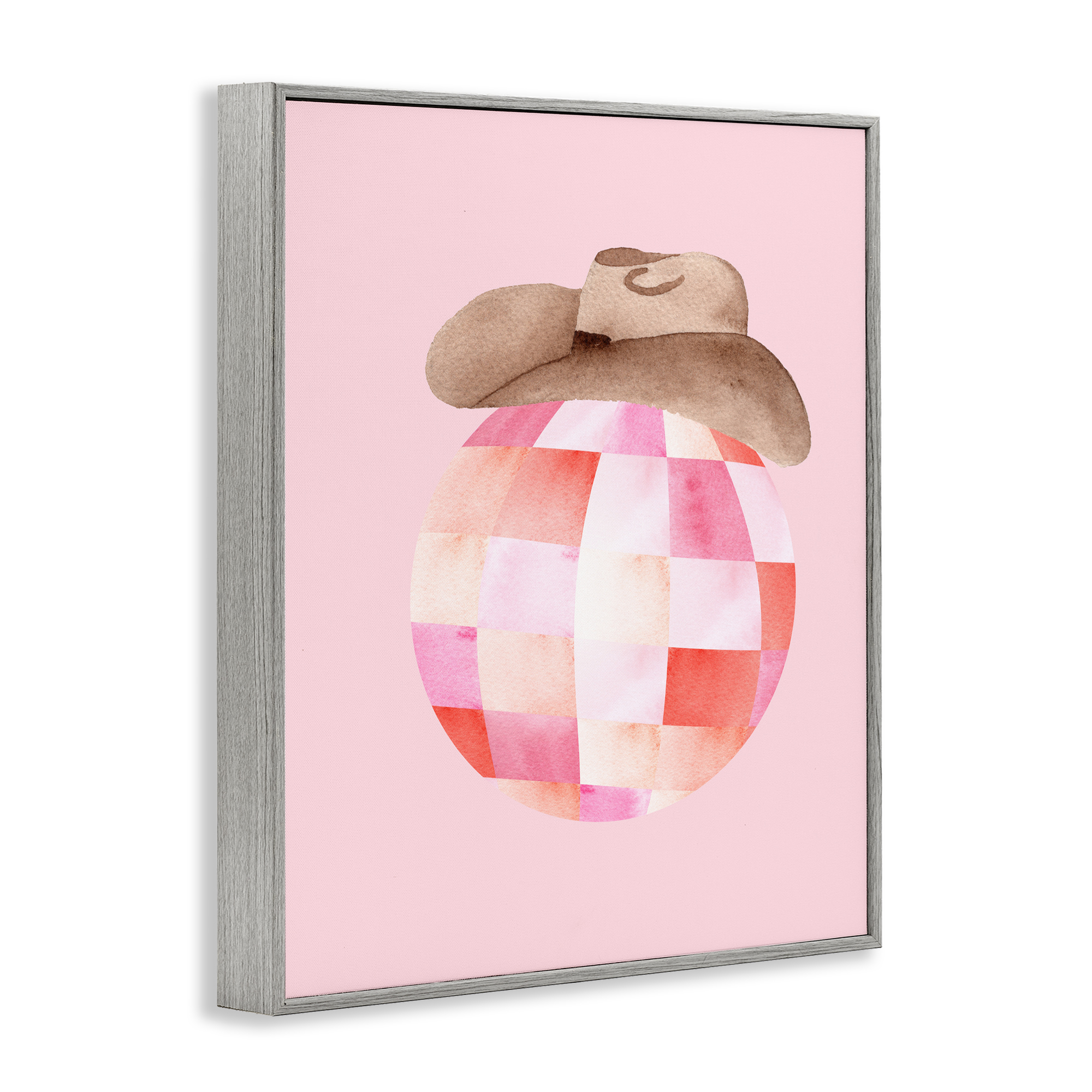 Rosy Disco Cowgirl Hat Gray Framed Giclee Art, design by Nina Jacobs