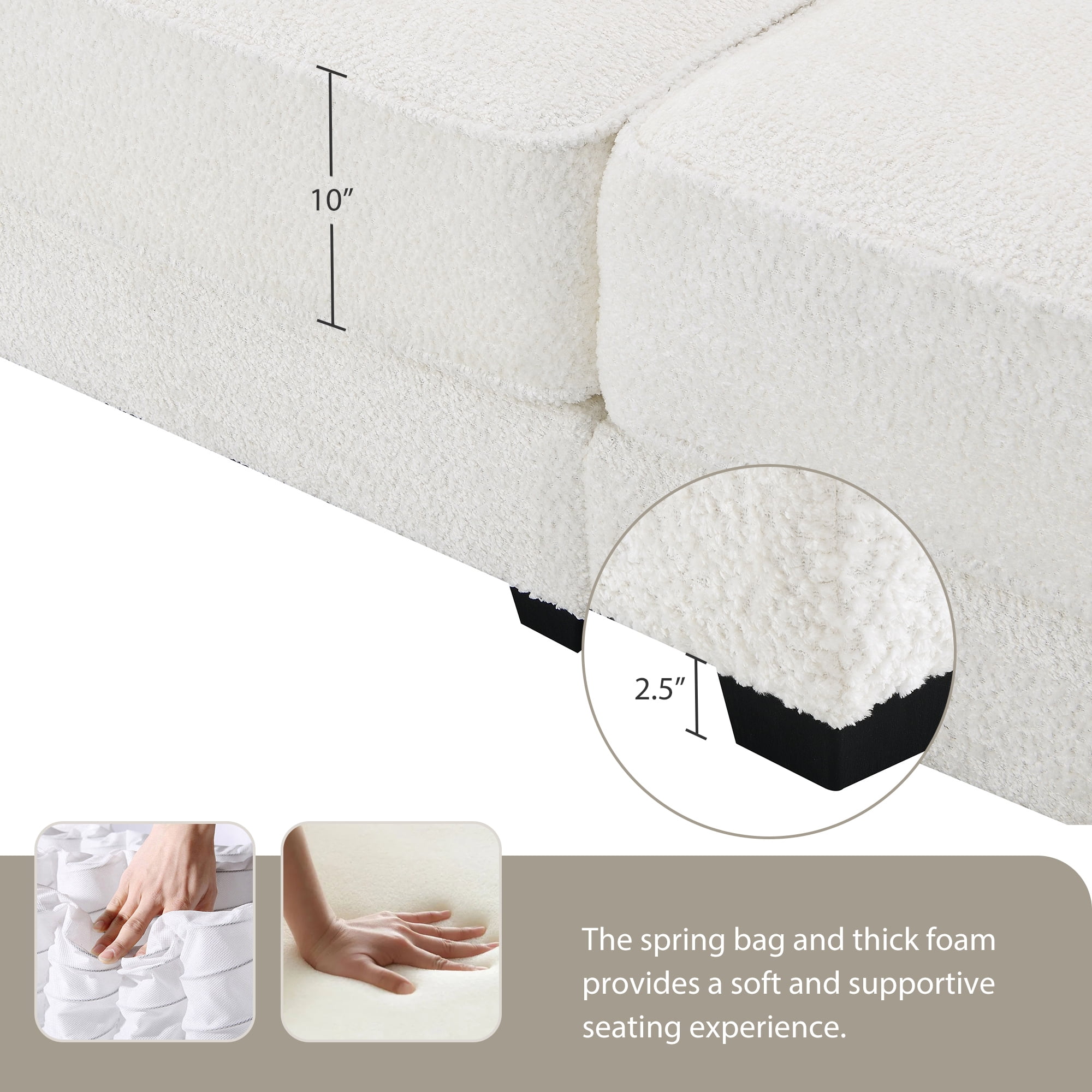 EUROCO 81" Modular Convertible Sectional Sofa Bed Set, Combinational 4 Seat Upholstered Sleeper Corner Couch Deep-Seat Loveseat with Removable Armrest Bag and Ottoman for Living Room, White