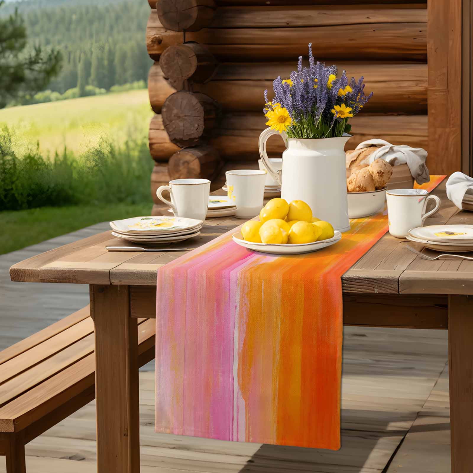 Table Runner Yellow Pink Painting Table Decoration for Kitchen Dinning Abstract Art Table Decoration for Indoor Outdoor Party Wedding Decor 13x72inch