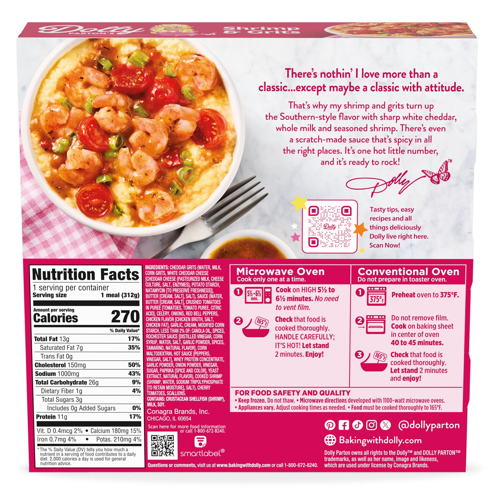 Dolly Parton's Shrimp & Grits With Cheese, Tomatoes, Scallions, Spicy Sauce 11 oz (frozen)