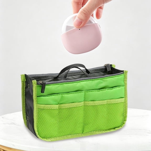 Travel Organizer Pouch with Mesh Pockets & Double Zipper, Multi-Compartment Foldable Purse Insert for bags, Cosmetics, Toiletries, and Daily use.