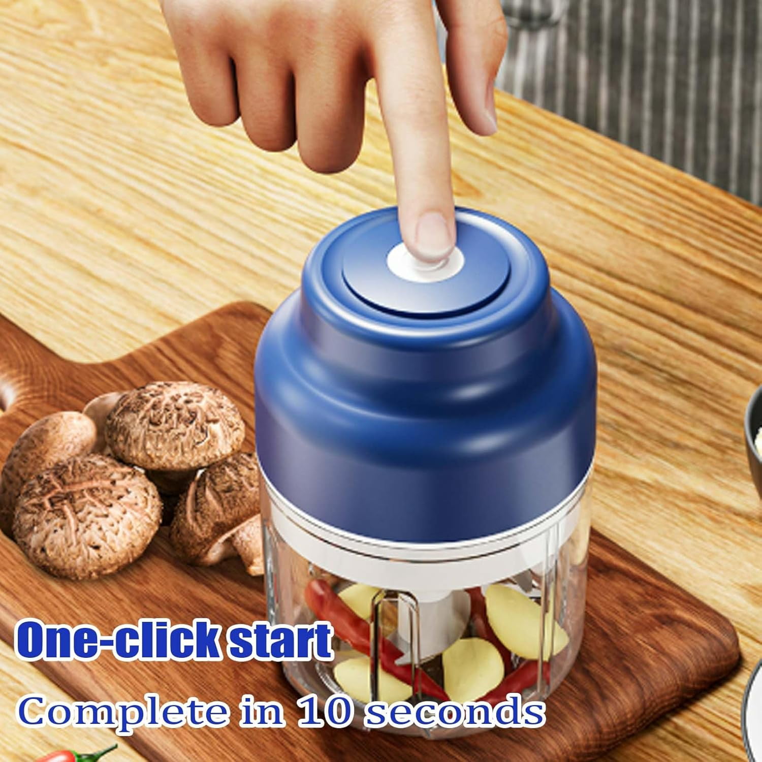 Electric Garlic Chopper,Mini Food Processor with 4/6 Stainless Blades,8.5oz/10.8oz Capacity,USB Rechargeable,10-Second Chopping for Garlic/Onion/Nuts,Portable Kitchen Helper