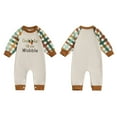 thumbnail image 3 of FYDUU Boys Clothes Rompers Baby Boys Thanksgiving Turkey Applique Jumpsuit Plaid Color Long Sleeve Romper Outfit For Infant Toddler,Khaki,0-3 Months, 3 of 8