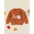 thumbnail image 4 of Loicainy Toddler Baby Boys Girls Halloween Sweaters 3 6 9 12 18 24 Months 2T 3T Witch Pumpkin Letter Ghost Long Sleeve Round Neck Ribbed Knitted Pullover Tops, 4 of 9