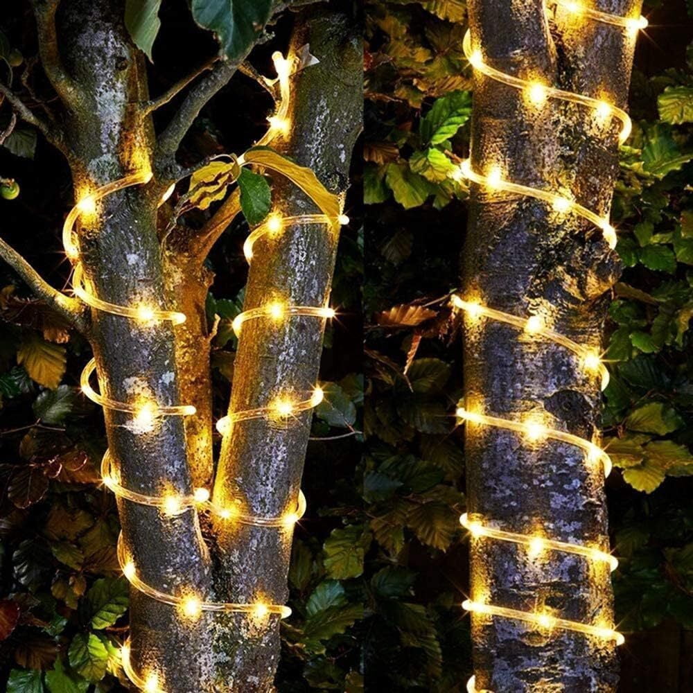 GoXteam Solar Rope Lights Outdoor IP65 Waterproof, 39FT 100LED Outdoor String Lights 8 Modes Trampoline Lights for Pool Tree Garden Yard Home Camping Wedding Holiday Decor, Warm White
