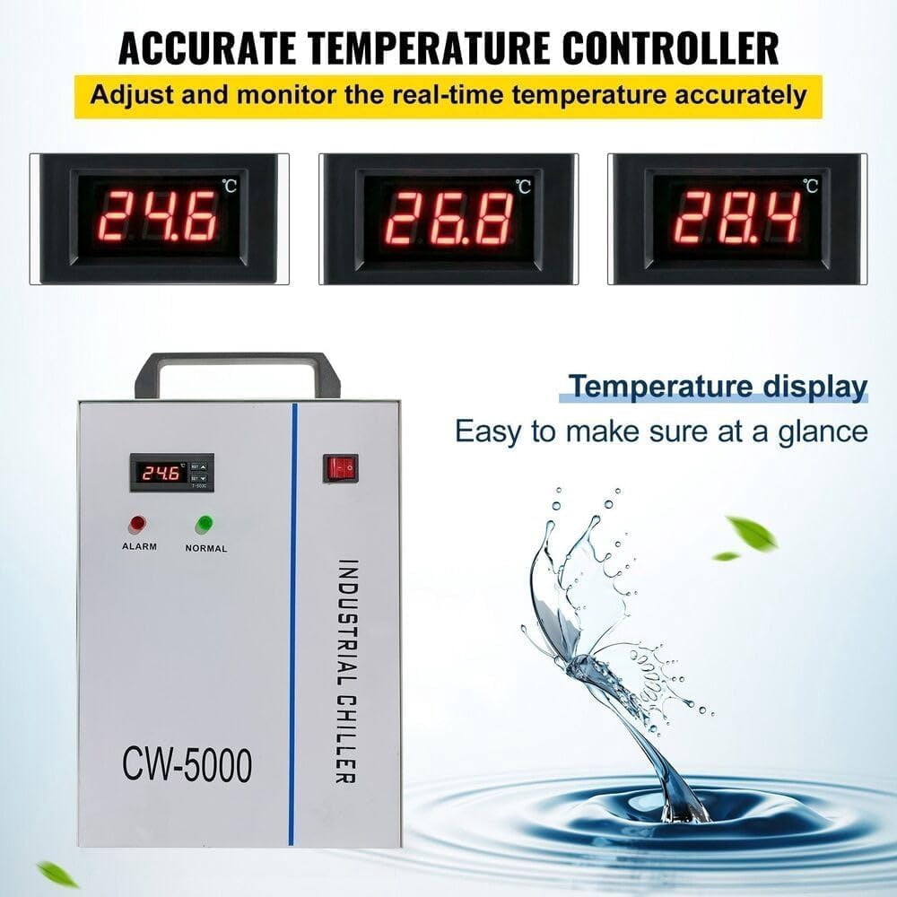 SIHAO CW-5000 Industrial Water Chiller 6L,Water Cooling System,Thermolysis Type Water Cooling Chiller Machine for 60W 80W Laser Engraving Machine