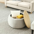 thumbnail image 6 of Aukfa 2pc Round Storage Ottoman, Chenille Upholstered Pouf Foot Rest Stools, Coffee End Table for Living Room, Bedroom, Dorm, Gray, 6 of 8