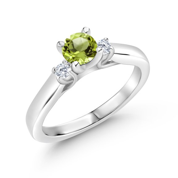 Gem Stone King 925 Sterling Silver Green Peridot and White Lab Grown Diamond 3-Stone Engagement Ring for Women (0.68 Cttw, Gemstone August Birthstone, Size 9)