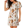 thumbnail image 2 of Wukai Squirrel Print Women's Loose Short Sleeve Nightgown, Soft Sleep Dress for Comfortable Relaxation, Casual Lounge Wear, 2 of 6
