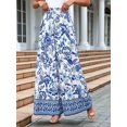 thumbnail image 4 of Women Casual Elastic Drawstring Floral Print Wide Leg Maxi Pants with Pockets Blue XL, 4 of 8