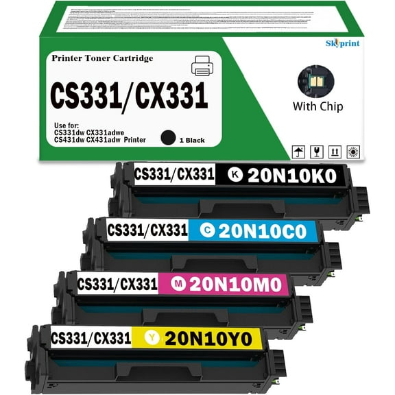 CS431 CX431 CX331 CS331 Toner Cartridges High Yield Compatible with Lexmark 20N10K0 20N10C0 20N10M0 20N10Y0 Toner use for Lexmark CS331dw CX331adwe CS431dw CX431adw Color Laser Printer