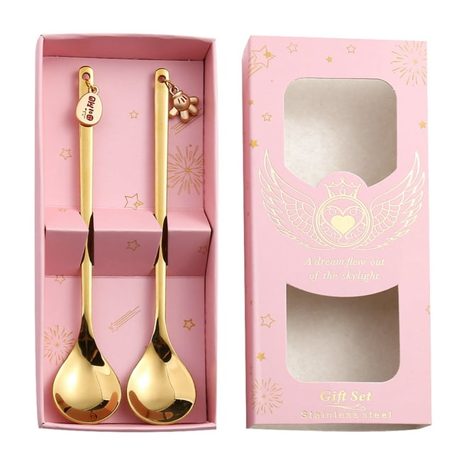 Coofit Coffee Spoon Elegant Portable 2PCS Cake Spoon Party Spoon with Box for New Year