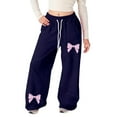 thumbnail image 2 of FASHOFT Girl's Bowknot Baggy Sweatpants Cute Bow Straight Leg Joggers With Pockets Casual Sweat Pants For Teen Girls Dark Blue, 2 of 9