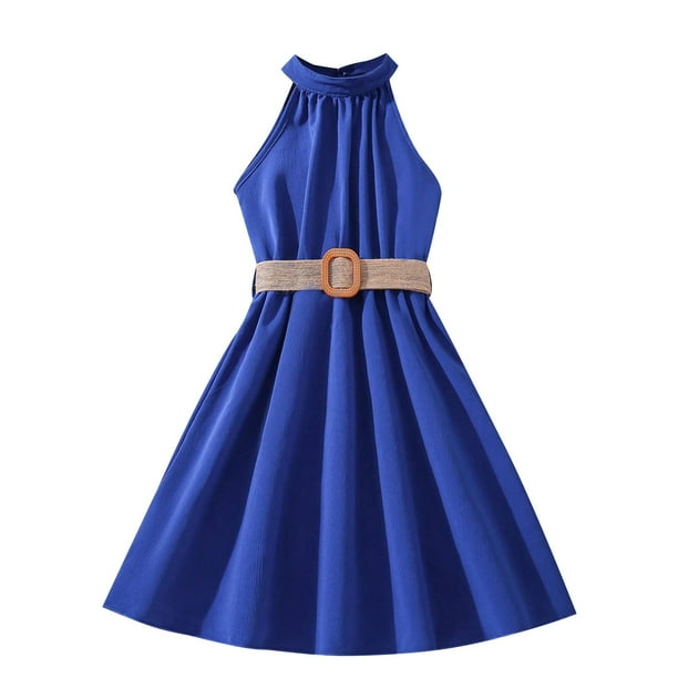 Odeerbi Niñas Verano Vestido Halter de Gasa Fiesta Princesa Vestidos Color Sólido Sin Mangas A-Vestido de Línea