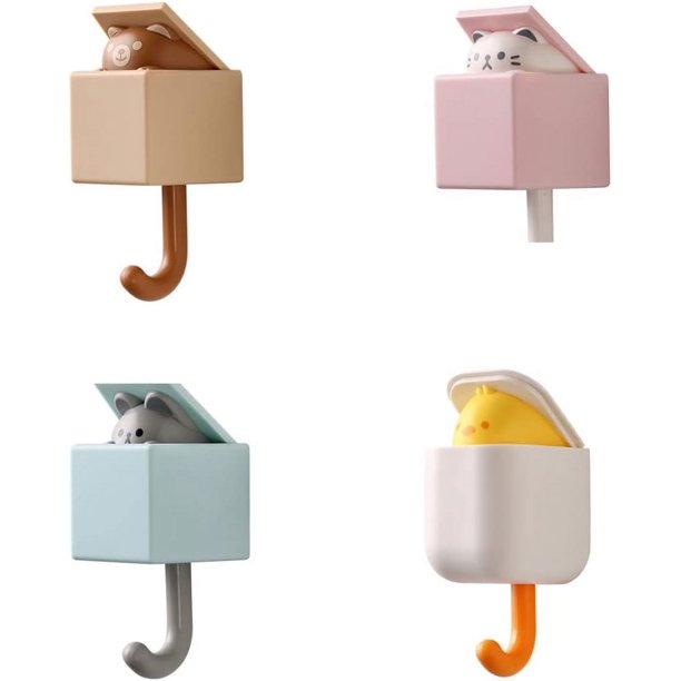 Gancho adhesivo creativo para abrigos, bonito gancho para llaves con forma de gato, bonitos ganchos para mascotas montados en la pared, gancho decorativo para el hogar para baño (4 piezas B)