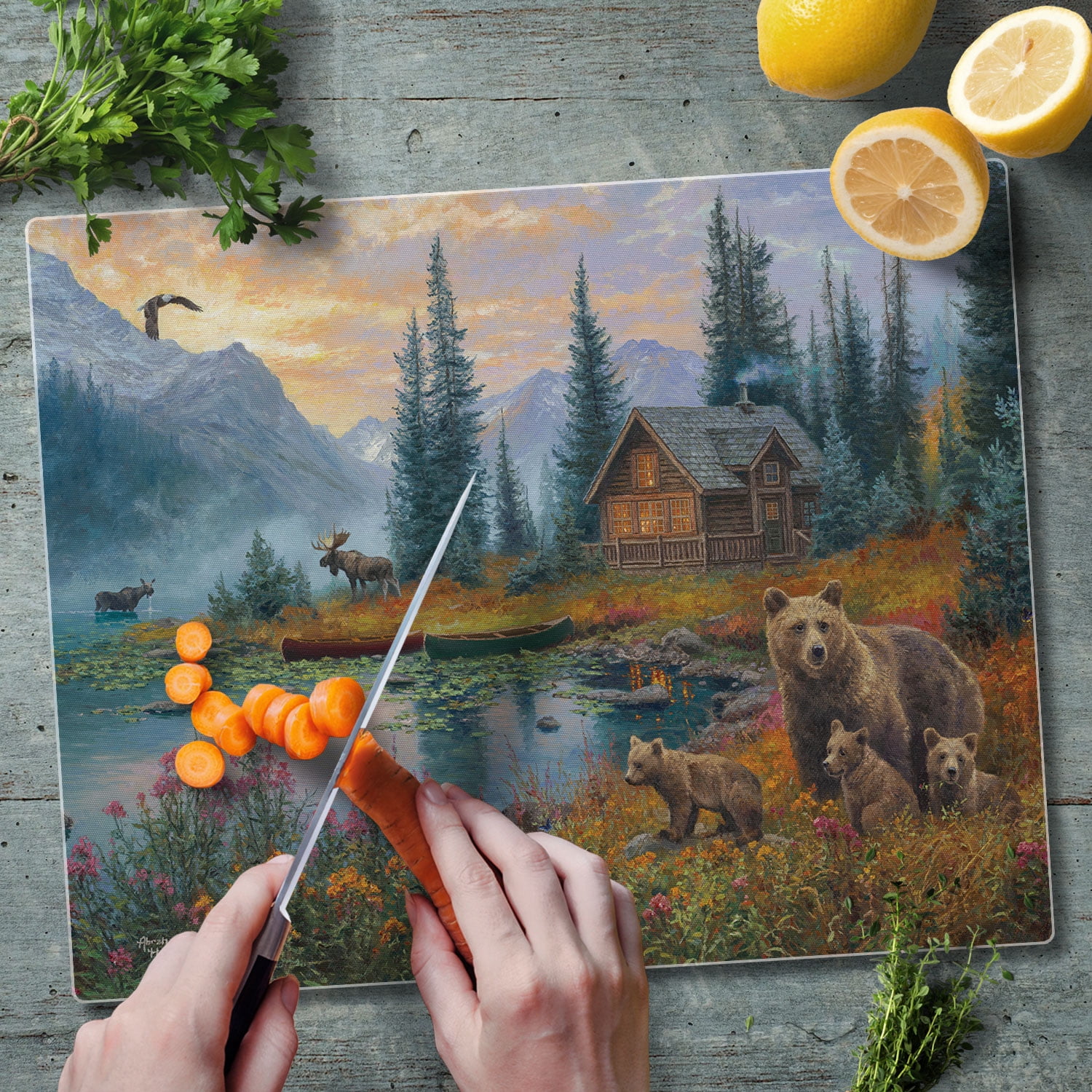 CounterArt Wilderness Retreat Tempered Glass Cutting Board 15" by 12"