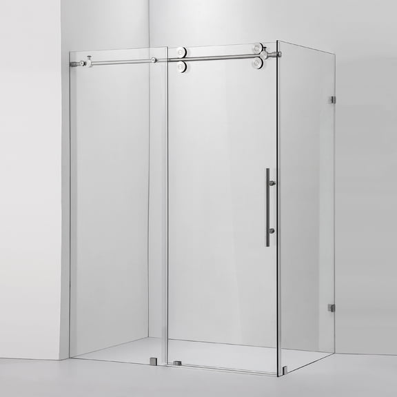 Vinnova Villena 52" W x 78" H Single Sliding Frameless Glass Shower Enclosure Nickel