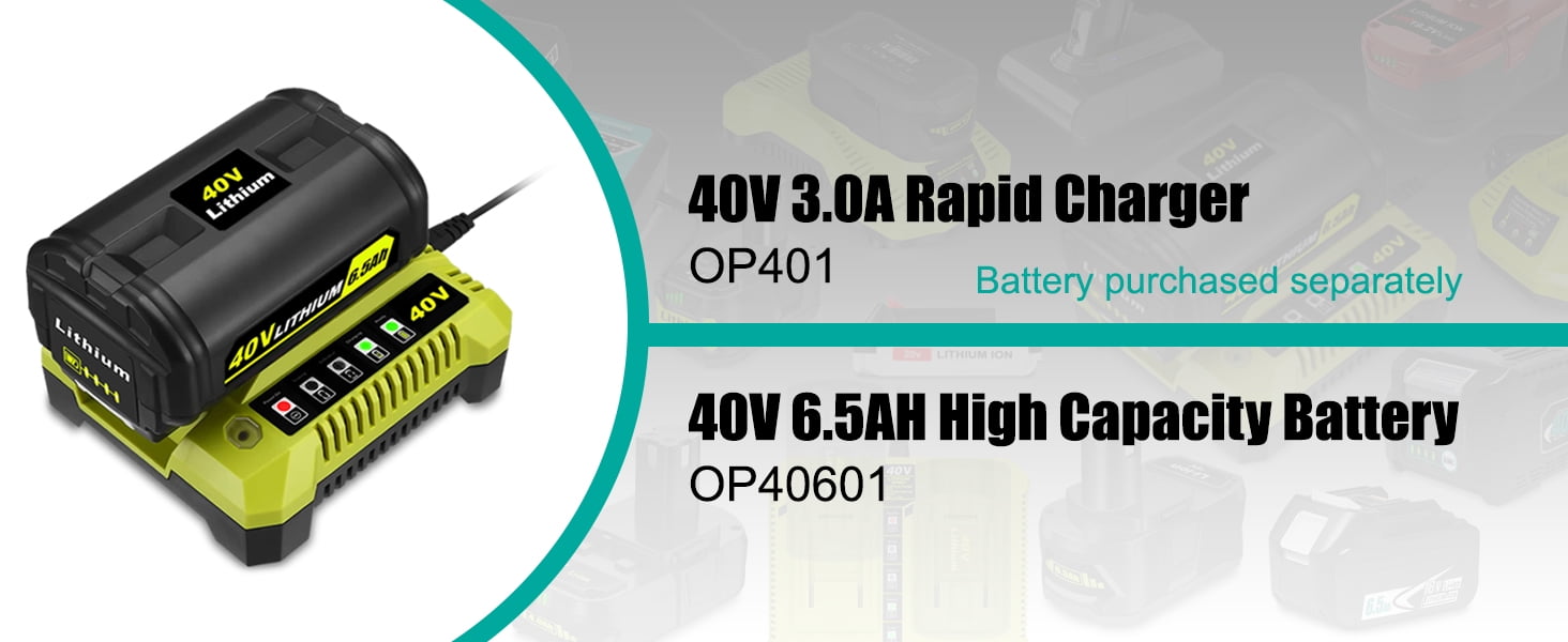 40V Battery Rapid Charger Replacement for Ryobi 40V Rapid Charger OP401 OP403 OP404 OP406 OP407A OP40601 6.0Ah OP40602 4.0AhOP4040 5.0Ah OP4050 40V Charger Ryobi 40 Volt Lithium ion Battery Charger