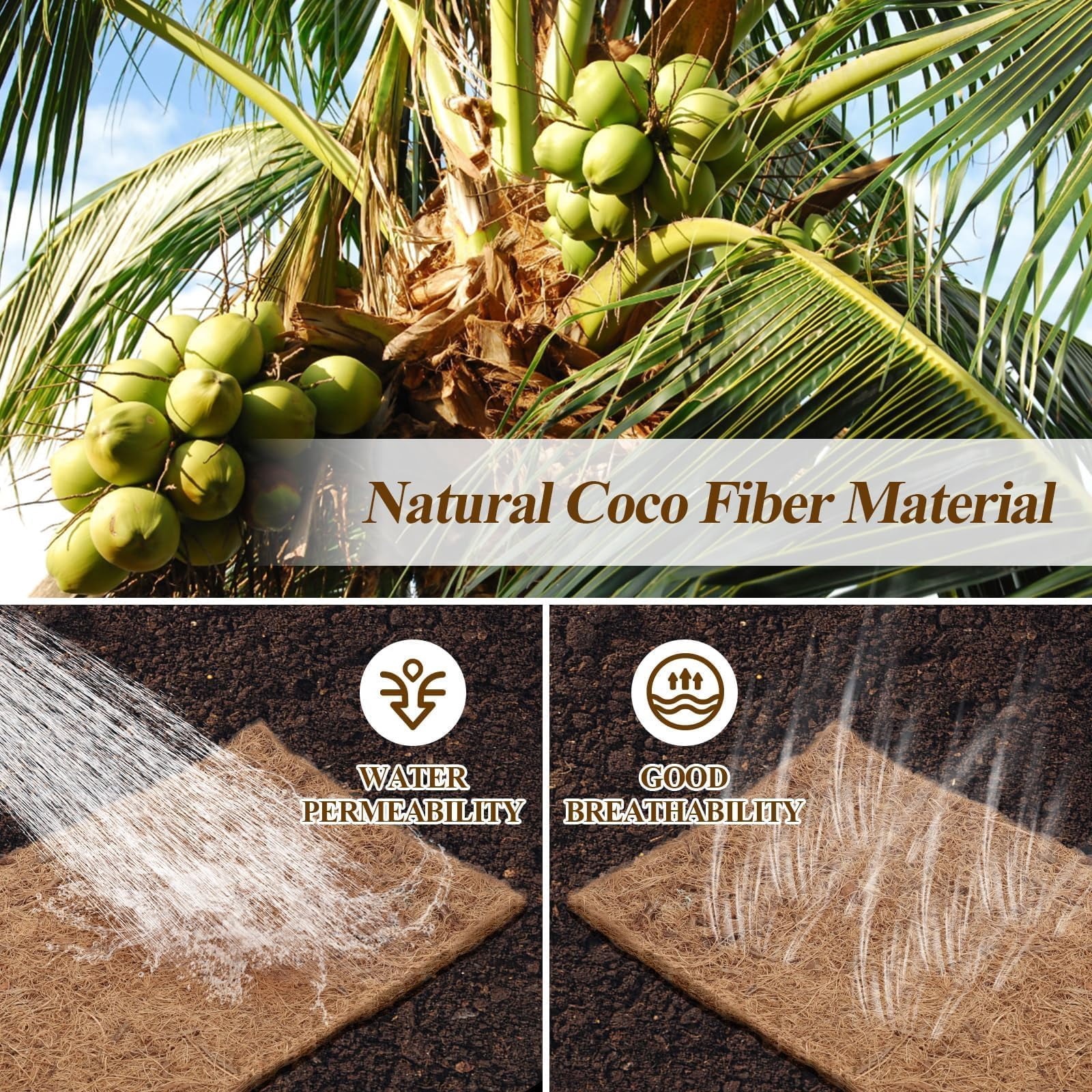 Natural Mulch for Landscaping 120" X 6.3", Coconut Fiber Mulch Mat Roll with 16 U-Shaped Steel Stakes, Garden Edging Border Mat Natural Looking Permanent Mulch Barrier for Plants Vegetables & Flowers