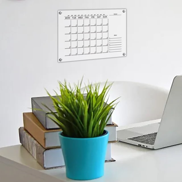 Xihbxyly Planificador Semanal de Acrílico, Tablero de Mensajes Borrable, Diseño Adhesivo Resistente Al Desgarro, Organizador de Tareas Mensuales y Semanales, para Cocina U Oficina, 1 Juego con 4 Pinz