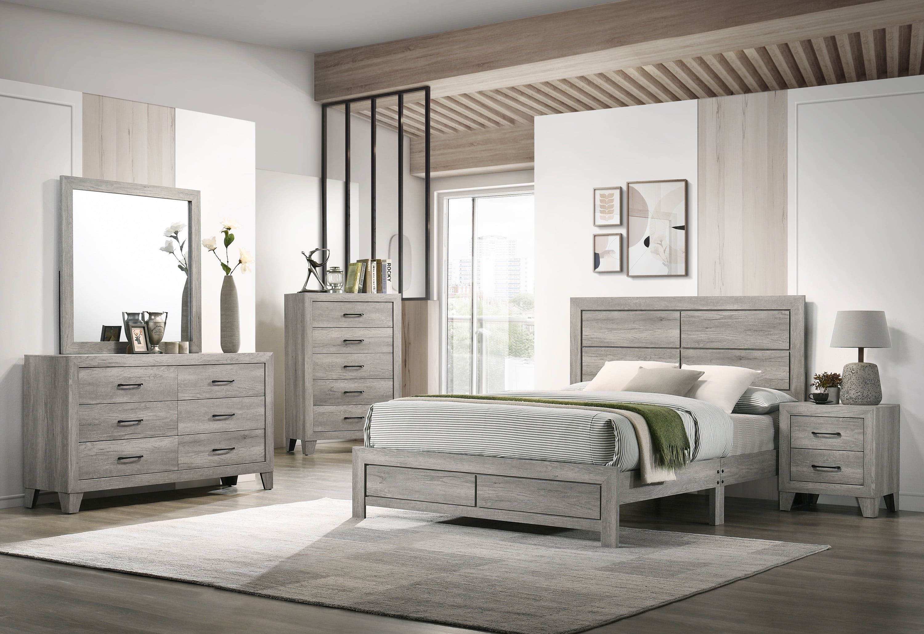 Gregg Driftwood Platform Bedroom Set Special Full 4 Piece Bed, Dresser