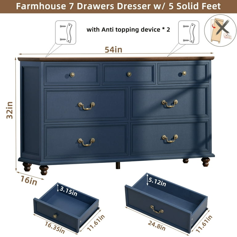 Joaxswe 7 Drawer Dresser for Bedroom, 54
