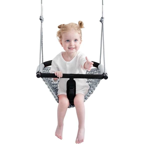 Toddler&2-in-1 Baby Swing - Adjustable Rope Swings Seat for Kids | Indoor & Outdoor Durable Backyard Swing Set for Infants & Toddlers (Gray)