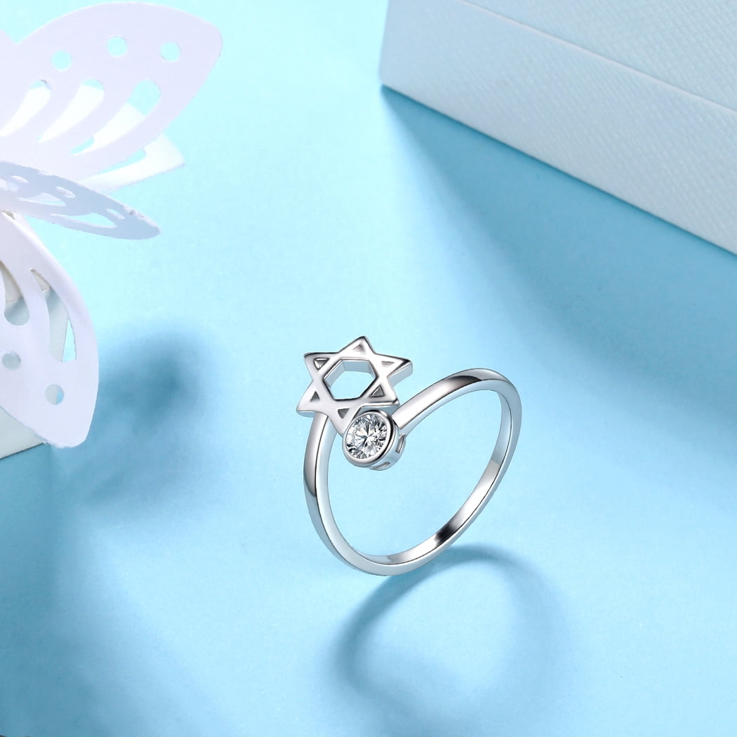 925 Sterling Silver Star of David Ring CZ Adjustable Women Men Magen David Star Judaic Jewelry Gifts