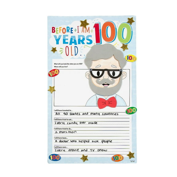Fun Express 100th Day Before I Am 100 Years Old Writing Prompt Craft Kit – Makes 12