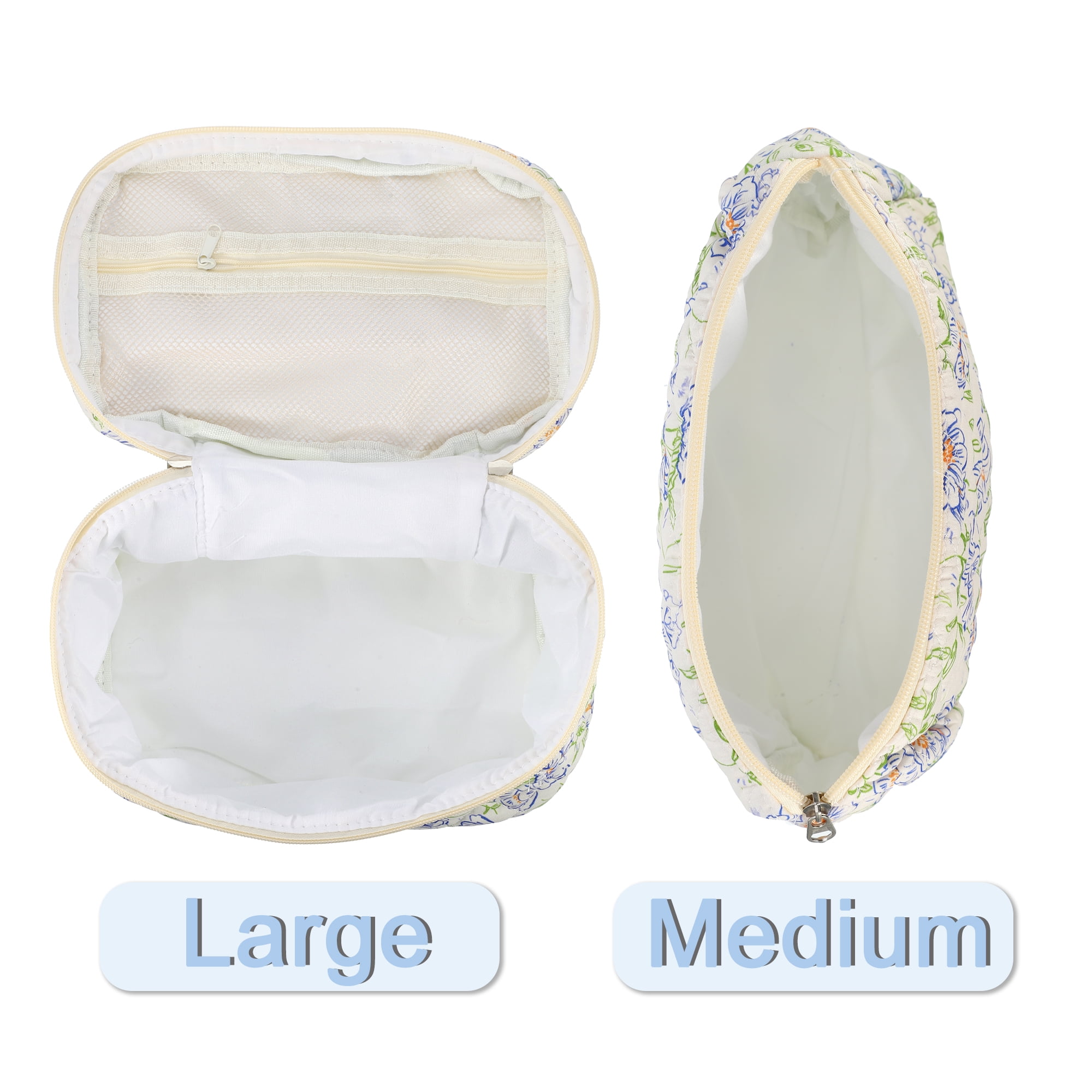 Unique Bargains 2Pcs Large Capacity Travel Cotton Quilted Toiletry Bag Beige, Blue