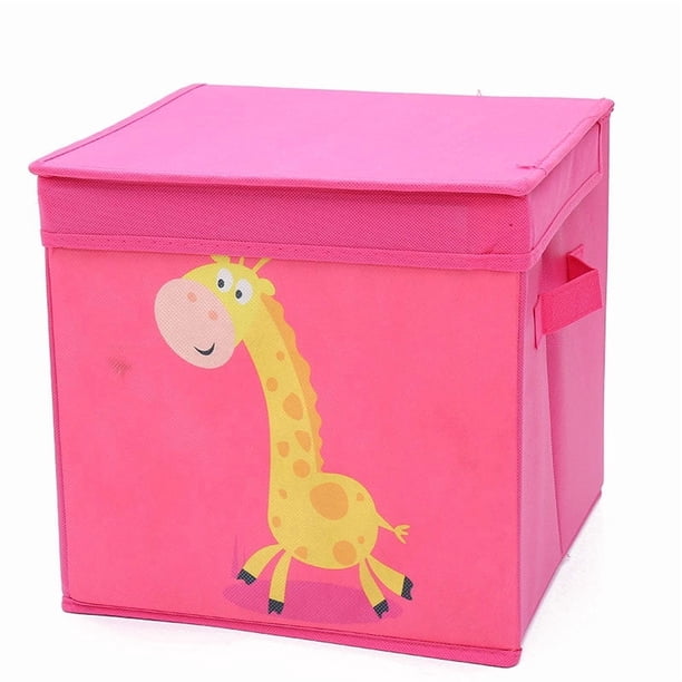 1 caja de almacenamiento (jirafa rosa y roja, aproximadamente 28 x 28 x 28 cm), organizador de juguetes, cubos plegables, para sala de estar, habitación infantil, sala de juegos, con estampados de ani