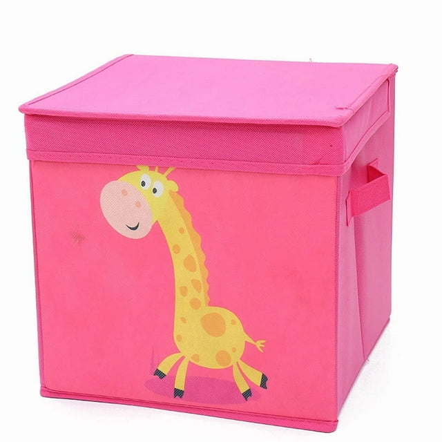 1 caja de almacenamiento (jirafa rosa y roja, aproximadamente 28 x 28 x 28 cm), organizador de juguetes, cubos plegables, para sala de estar, habitación infantil, sala de juegos, con estampados de ani