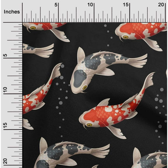 oneOone Cotton Jersey Black Fabric Bubbles & Koi Fish Ocean Sewing Craft Projects Fabric Prints By Yard 58 Inch Wide