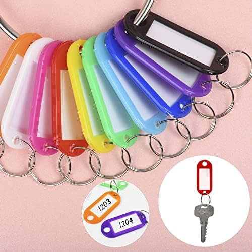 Tekola Plastic Key Tags 220 Pcs, Key Labels with Ring and Label Window, Key Chain ID Tags, Key Identifiers for Name, Luggage 10 Colors