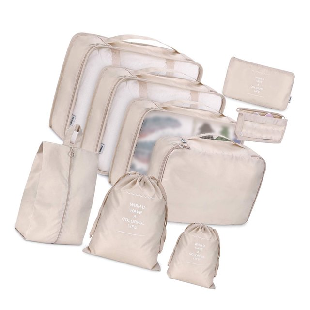 Yuarrent 9 piezas cubos de embalaje equipaje malla ropa zapatos sujetador contenedor con cremallera clasificación bolsa de almacenamiento para viajes al Almacenamiento y organización del hogar Beige Yuarrent HA066363-01