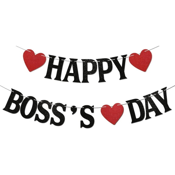 Happy Boss‘s Day Banner - Boss 's Day Hanging Bunting Banner, Best Boss Ever Words Best Boss Party Decorations for Classroom Office Wall Mantle Fireplace Black Glitter