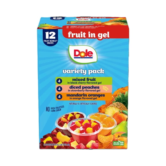 Dole Fruit Bowls Peaches, Mandarin Oranges, and Mixed Fruit in Gel, 4.3 oz Cups (12 Pack)