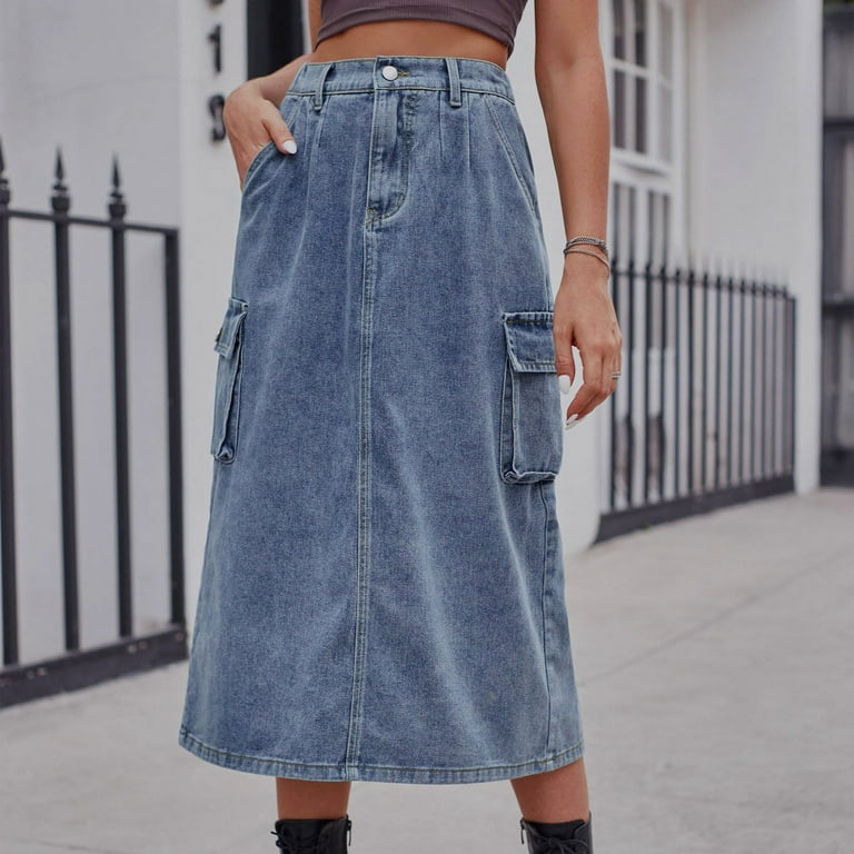 Mid length top denim skirts xl