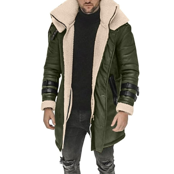 JHLZHS Men Fall Jacket Men Plus Size Winter Coat Lapel Collar Long Sleeve Padded Leather Jacket Vintage Thicken Coat Sheepskin Jacket Men Jacket 1354