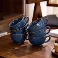 thumbnail image 4 of Juego de 6 tazas de café con diseño vintage, tazas de cerámica para barista profesional, juego de tazas de arte en café con leche y capuchino (azul onda), 4 of 4