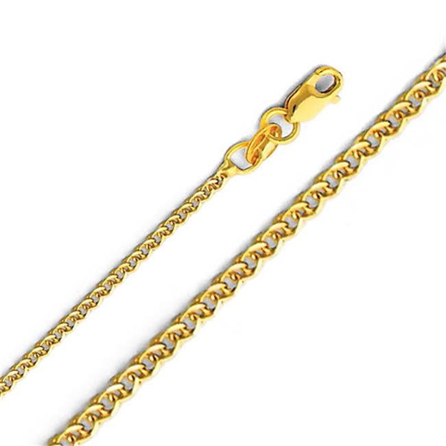 14k Yellow Gold Round Wheat Chain Necklace， 1.5mm， 18-