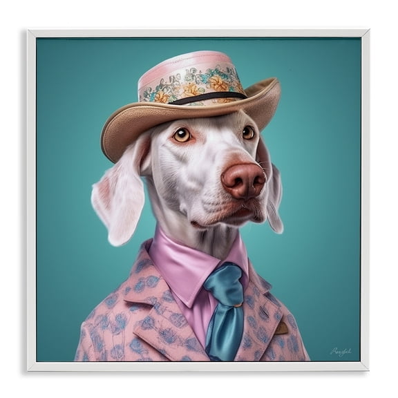 Stupell Industries Art Deco Fancy Dog in Suit White Framed Giclee Art, 24 x 24, by Roozbeh