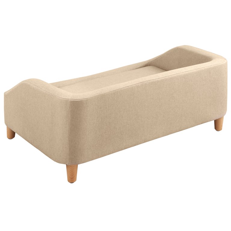 Small 37 in. Beige Pet Sofa Dog Sofa Cat Sofa Cat Bed Pet Bed Dog Bed Rectangle with Movable Cushion and Wood Style Foot