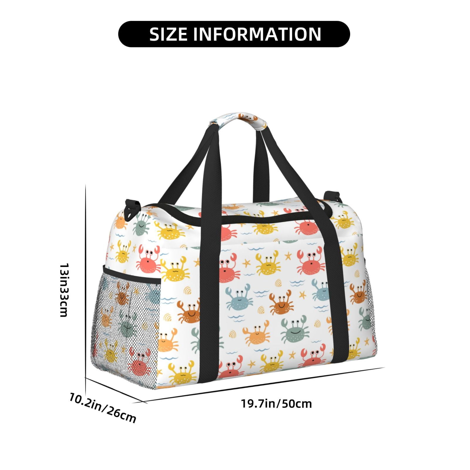 Fuzoiu Colorful Crabs Print Travel Duffle Bag,Carry On Tote Bags,Duffel Bag,Sport Gym Bag, Hospital Bag for Labor and Delivery, Overnight Bag,Luggage Bag
