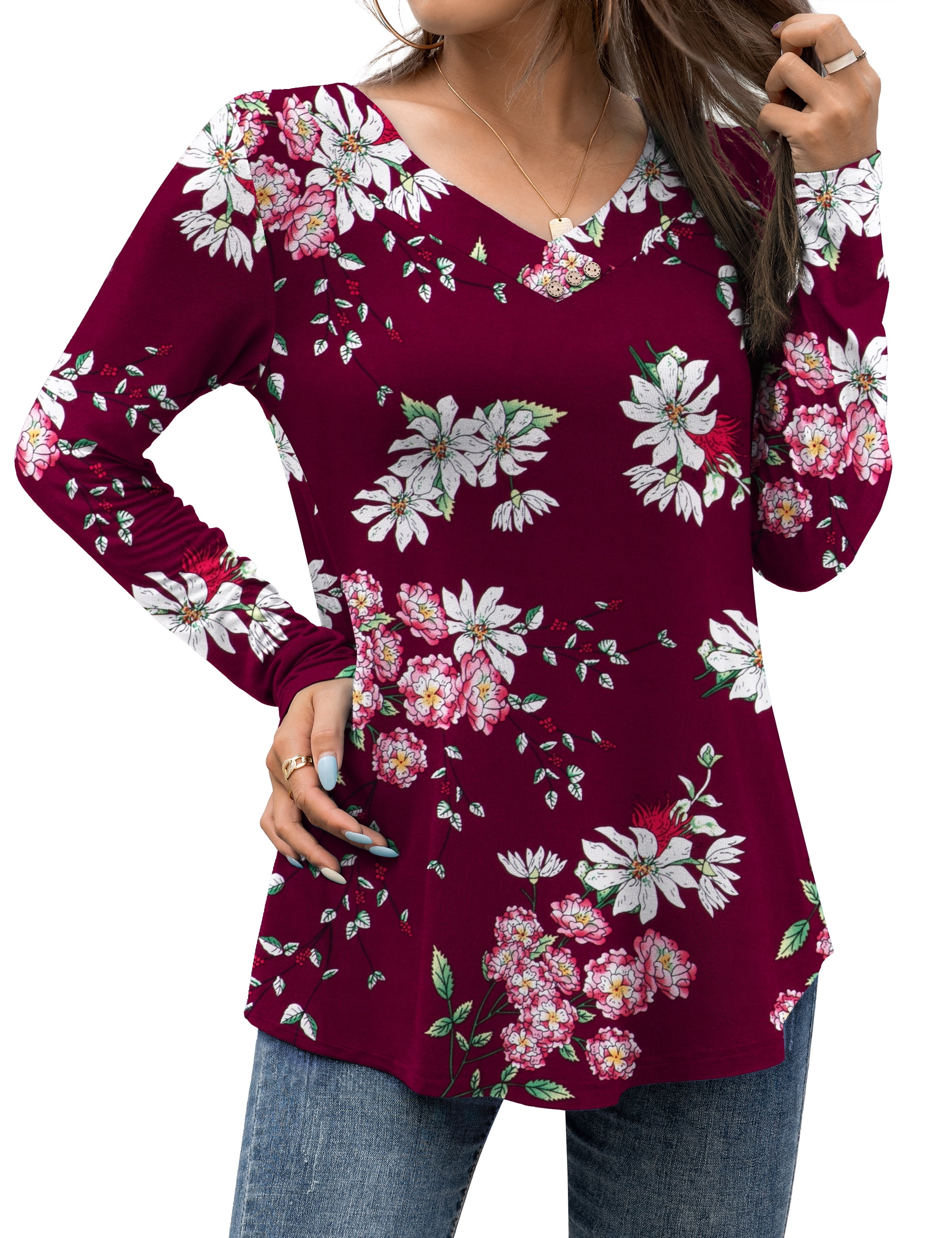 FOLUNSI Women's Plus Size Tops Casual Blouses Long Sleeve Flowy Tunic