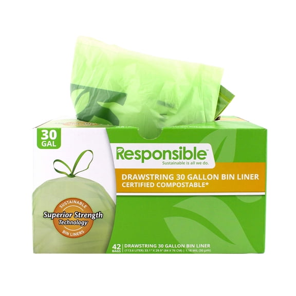 NEW! 13 Gallon Compostable Drawstring Kitchen Bin Liners (Extra Strength)