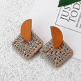 thumbnail image 3 of Wooden Straw- Weave Rattan Vine Braid, Geometric Long, Drop Earrings, 3 of 4