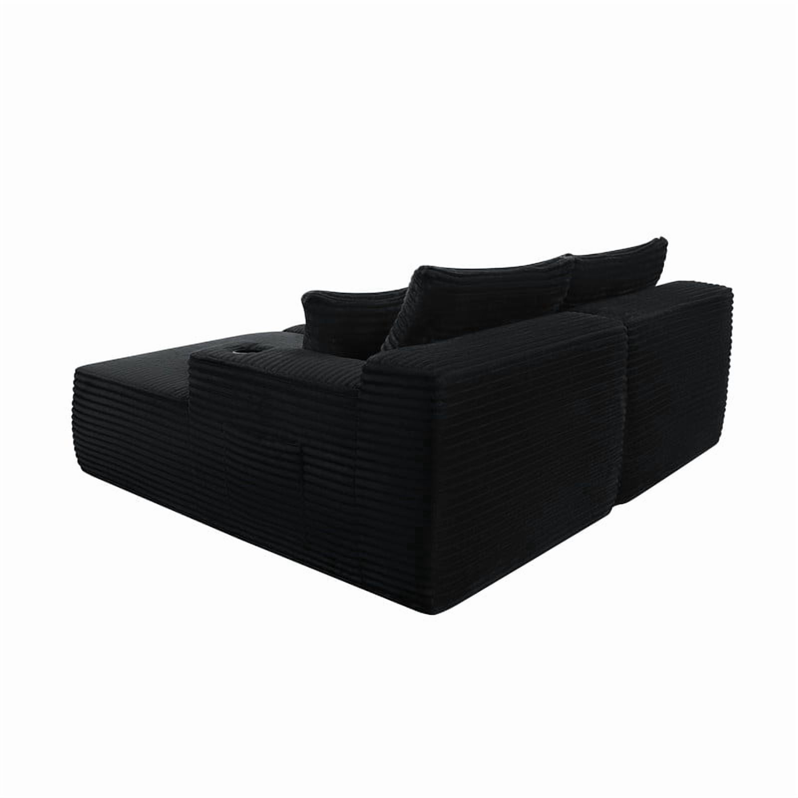 2-Seater Double Chaise Lounge, Deep Seat Upholstered Floor Couch, Boneless Loveseat Sofa with Cup Holder & Storage Pocket