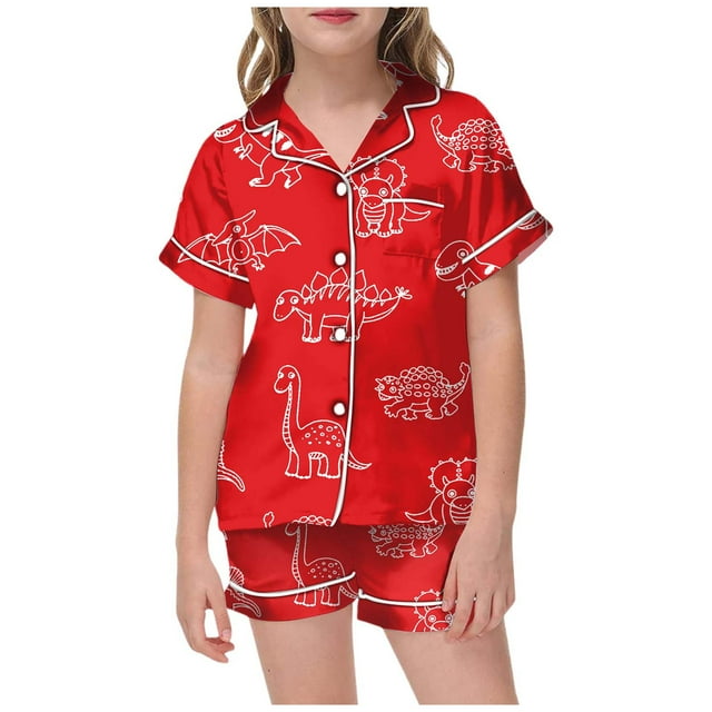 Ensemble de Pyjama Garçon Imprimé Manches Courtes Boutonné Hauts Ensemble Pyjamas Enfants Chemise de Nuit Mignons Pjs pour Filles Garçons Filles Mode